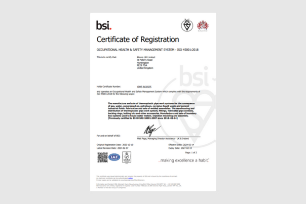 ISO45001 Certificate - Huntingdon and Chesterfield