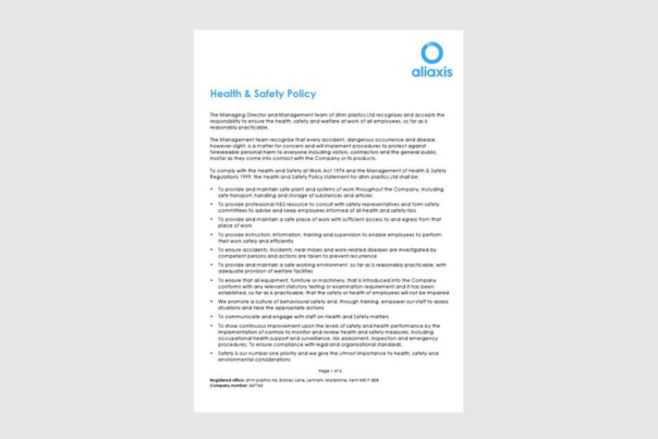 Aliaxis UK Health and Safety Policy 2024